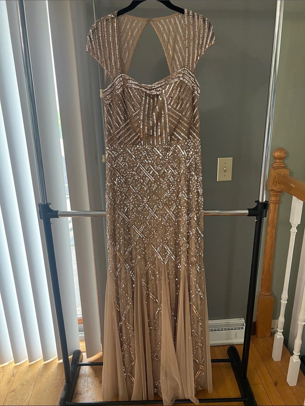 Adrianna Papell Rose Gold Sequin Prom Gown